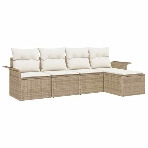vidaXL 5-teiliges Garten-Sofaset mit Kissen in Beige und Creme - Bequemes, stylisches und modernes Sitzmöbel aus Poly-Rattan, ideal für Deine Terrasse oder Dein Lounge-Bereich.