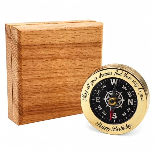 Personalisierter Messing-Kompass mit Holzbox, personalisierbar, Geschenk für Reisen, Jahrestag, Ruhestand, Vatertag und Geburtstag, dekoratives nautisches Andenken, Abschlussgeschenk