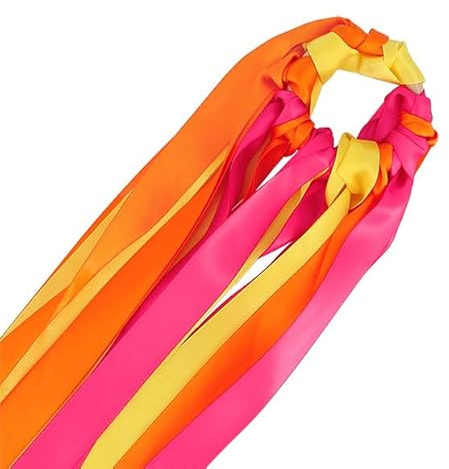 Set di nastri da sposa bouquet da sposa 14 nastri in raso 3 metri, anello in legno 7,8 cm (giallo, arancione e fucsia)