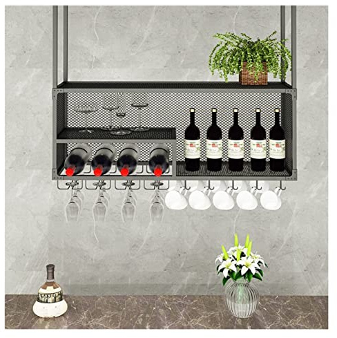 DCTPETHM Ceiling Hanger Plant Flower Decorative Floating Rack, Hanging Wine Glass Rack, Antique Wine Rack, Ceiling Wine Rack, Wall Shelf Storage Rack (Color : Black, Size : 100x30x