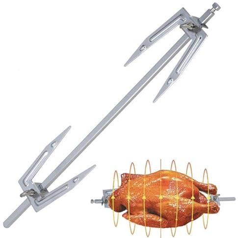 Rotisserie Rod - High Performance Stainless Steel - Spit Forks, Charcoal Grill Rotisserie Roaster Stick for Camping Outdoor Barbecue Cooking Durable Meat Rotating Skewer Tool for Grilling Roasting
