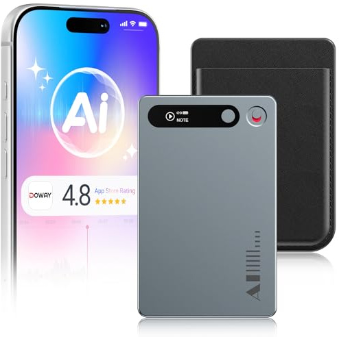 MECHEN 64GB KI Diktiergerät, Digitales Sprachrekorder für Konferenz & Anruf 81-Sprachen Transkription & KI-Zusammenfassung, App-Steuerung, Unbegrenzte Cloud, mit Hülle Magnetischer Ring (Graue)