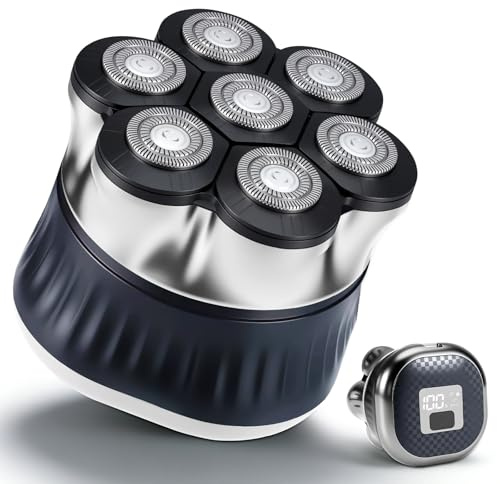 Ghekkli Tondeuse Crâne Homme Réchargeable, Rasoir Electrique 7D Tête Flottante Magnétique, IPX7 Etanche, Ecran LED, 120 Min Autonomie, Pour Barbe, Cheveux, Corps - Noir