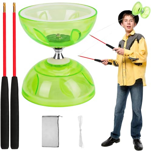 Diabolo,Diabolo mit Kugellager, 12 cm Durchmesser,EIN Jonglierspielzeug | Geeignet für Erwachsene und Anfänger(Grün)
