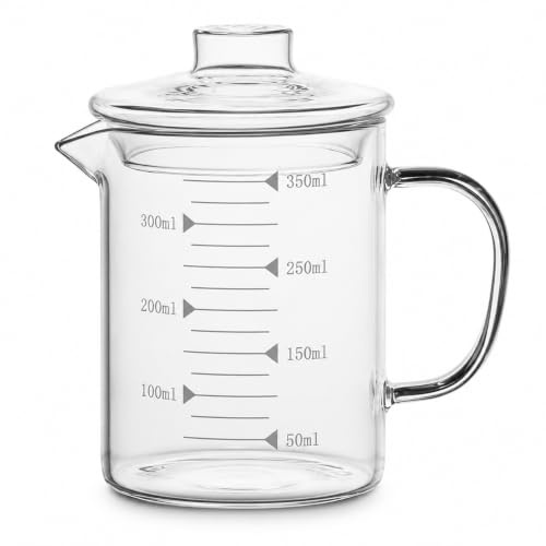 Healeved Glass Measuring Cup with Lid 350ml Milk Measuring Cup Borosilicate Glass Scale for Milk Juice Soy Anti-Scald Handle Kitchen