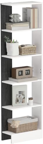 HOMCOM Mobiletto Scaffale 5 Ripiani 45x21x170 cm Bianco e Nero | Stretta e Alta, Portaoggetti Salvaspazio Moderno in Legno, Libreria per Bagno Soggiorno Camera da Letto Studio Ufficio