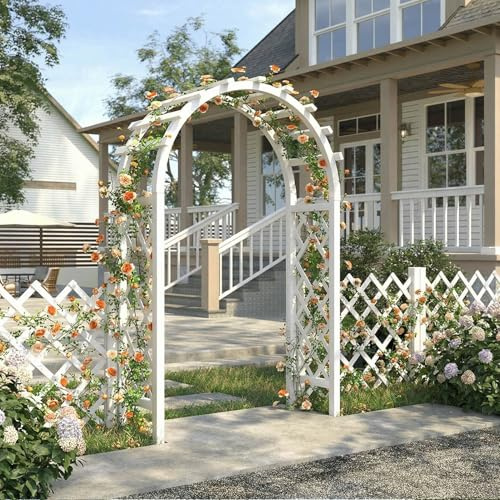 TRAGLO Gartenbogen aus Holz mit Rankgitter, Torbogen Garten für Kletterpflanzen, Rosenbogen Hochzeitsbogen Hintergrund für Zeremonien Und Partydekorationen, Weiß(140x50x225cm)