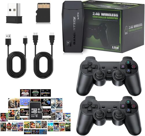Console di Gioco Retro Senza Fili, Console Retro Wireless 4K, Set con 2 Controller Neri, Dongle HDMI, 9 Emulatori Integrati, 20.000+ Giochi Preinstallati, Versione 2026 (64G With 23000Games Black)