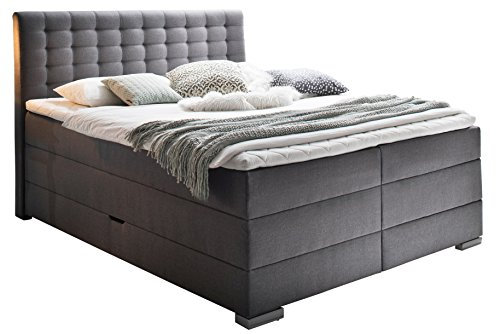 sette notti Boxspringbett mit Bettkasten 180x200 cm Stoff Grau, Boxspringbett mit 7 Zonen Tonnentaschenfederkern-Matratzen, Art Nr. 5528-99-5N23