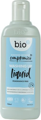 Bio-D Fragrance Free Washing Up Liquid | 750 ml (Pack of 4) | 100% Naturally Derived | Cuts Through Grease & Burnt-On Stains | Allergy UK Accredited | Vegan & Cruelty Free | Made in the UK