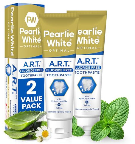 Pearlie White Active Remineralization Toothpaste - Fluoride Free (3.8oz, 110gm) - Non Fluoride Remineralizing Toothpaste for Tooth Enamel Repair | Contains Hydroxyapatite and Xylitol, Pack of 2