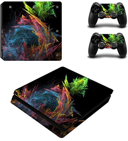 PS4 Slim Skin Aufkleber, Wondder Schutzaufkleber aus Vinyl für PS4 Slim Konsole + 2 Controller-Skins + 2 x Silikon-Daumengriffe (Farbe 6)