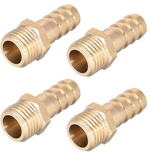 sourcing map Raccord Cannelé Tuyau Laiton Connecteur Métrique Mâle à Barbelé 10mm x M14 x 1,5 4Pcs