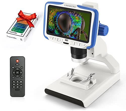 Mikroskop für Kinder mit Objektträgern LINKMICRO 5-Zoll-LCD-Bildschirm 200X Mikroskop-Kit für Kinder 8-12 Mint-Tool Insekten- und Pflanzenbeobachtung Schüler Homeschooling