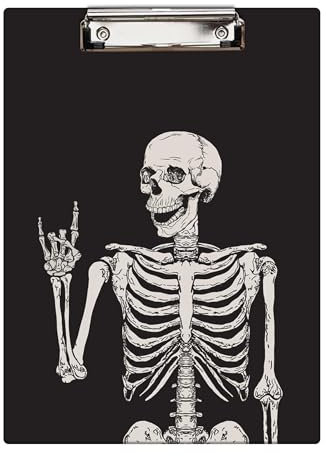 Britimes Klemmbrett Dekoratives Büro Schule Hartfaserplatte Holz Krankenpflege Klemmbrett und Ziehen für Standard A4 Briefgröße Lustiges Totenkopf-Skelett 32 x 22,6 cm