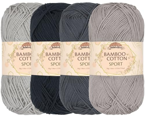 JubileeYarn Bamboo Cotton Sport Yarn - 50g/Skein - Shades of Grey - 4 Skeins