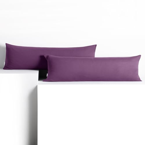 DecoKing 2 Kissenbezüge 40x200 cm Jersey 100% gekämmte Baumwolle Amber | Reißverschluss Pflaume