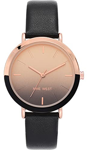 NINE WEST Women's Strap Watch Black/Rose Gold
