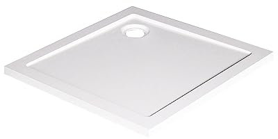 ONDÉE, Receveur de douche BULL, Receveur à poser extra-plat, 80X80x4cm, Léger et résistant, Résine polyester à forte densité de charges minérales et de fibres de verre longues (SMC), Blanc