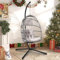 Patiorama Indoor Outdoor Egg Swing Chair with Stand, Patio Grey Wicker Rattan Hanging Chair with Rope Back, Cushion,Cover,All Weather Foldable Hammock Chair for Bedroom, Garden (Light Grey)