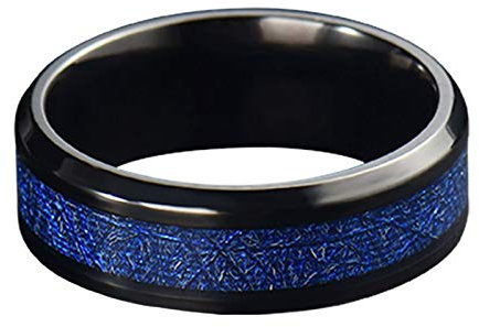 Gualiy 8MM Wolframkarbidring für Herren Blau Meteorit Eheringe Wolframkarbid Bandring Fingerring für Valentinstag Weihnachten Geburtstag Schwarz Blau Größe 62 (19.7)