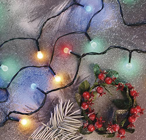 EMOS LED-Lichterkette bunt für Innen und Außen, 20m lange Weihnachtslichterkette mit 200 LEDs in Kugelform, 6 Stunden Timer Funktion, Netzteil und Transformator, für Partys, Weihnachten, Deko