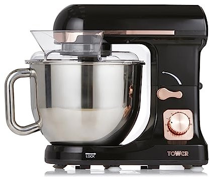 Tower T12033RG Robot Pâtissier - Batteur Électrique Cuisine - Robot Cuisine sur Socle 3-en-1 avec 6 Vitesses et Fonction Pulse, 1 000 W, Or Rose