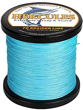 HERCULES Geflochtene Angelschnur 12 Stränge, 100-2000m 109-2196 Yards Geflochtene Fisch Linien, 10lb - 420lb Test-PE-Schnüre für Salzwasser-Süßwasser - Blau, 15lbs, 500m