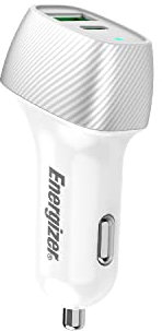 ENERGIZER - Chargeur Voiture 38 W - 1 Port USB-C & 1 Port USB-A - Chargeur Allume-Cigare - Design Carbone - Argenté D38