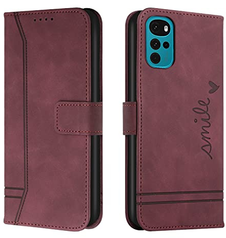 Trugox Handyhülle für Motorola Moto G22 Hülle Klappbar Klapphülle mit Kartenfach Handytasche Handy Schutzhülle Tasche Leder Wallet Flip Case Slim Book Cover - Bordeauxrot