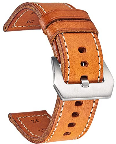 hemsut h Echtes Leder Uhrenarmband, Retro Vintage 20 22 24 26mm Handgefertigtes Ersatz Leder Uhrenarmband für Männer und Frauen