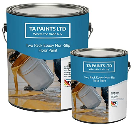 T A Paints Ltd Non Slip Epoxy Resin Garage Floor Paint Heavy Duty Two Pack Epoxy Concrete Floor Paint Coating (1L White)