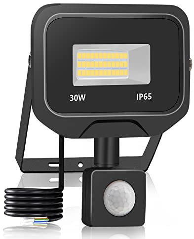 loyal 30W LED Strahler mit Bewegungsmelder, 3000LM Superhell LED Fluter Flutlicht, 3000K Warmweiß LED Scheinwerfer Außenstrahler, IP65 Wasserdicht Aussenleuchte für Garten Sportplatz Garage