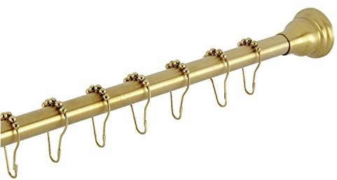Kingston Brass KSR117 Edenscape 60-72 Stainless Steel Adjustable Tension Shower Curtain Rod with Rings, Brushed Brass