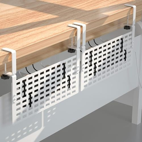 Xpatee 16'' Cable Management with Clamp for Desk Wire Management, Computer Cable Rack for Office, Home - No Damage to Desk (White)