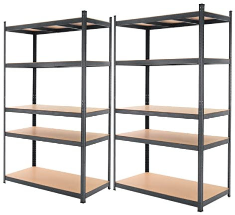ECD Germany Set 2x Estantería de Taller para Cargas Pesadas 200 x 100 x 60 cm Antracita Encajable de Metal con 5 Estantes de Madera MDF Carga hasta 875 Kg Armario de Almacenaje Mueble para Garaje