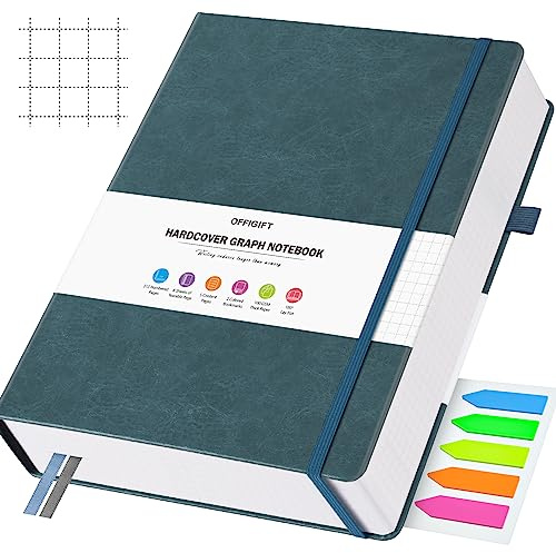 OFFIGIFT Graph Paper Notebook, 312 nummerierte Seiten, B5, Hardcover, Leder-Tagebuch, 100 g/m², kein Verlaufen, Gitterpapier, Notizbuch mit Indexseiten, Raster-Notizbuch für Grafiken, Notizen,