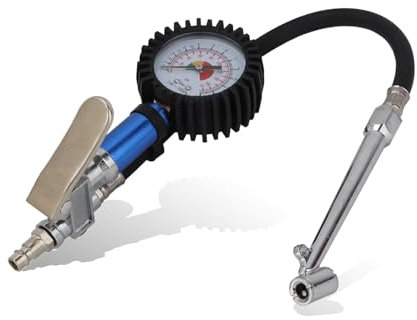 Inflador de Neumáticos con Manómetro, Pistola de Presión de Neumáticos de Sujeción Automática de 12 Bares Inflador de Neumáticos Herramienta de Aire Compresor de Aire Accesorio