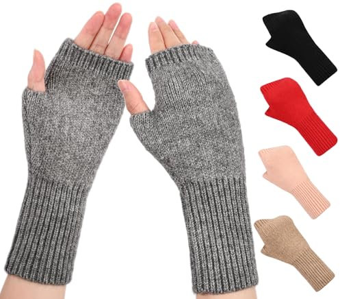 QICEDER Damen Fingerlose Handschuhe, Warmer Halb Strickhandschuhe Winter Pulswärmer Armstulpen Strick Kurzer Gestrickte Stulpen Fäustlinge mit Fingerdaumenloch