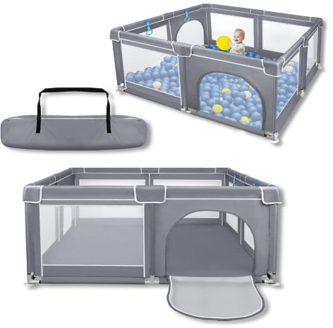 SUBTLETY Baby Laufgitter 127x127x68cm Klappbare Laufställe Absperrgitter mit Anti-Kollision Schaum, Atmungsaktivem Netz & Reißverschluss, Krabbelgitter Playpen für Kinder & Säuglinge (Grau)