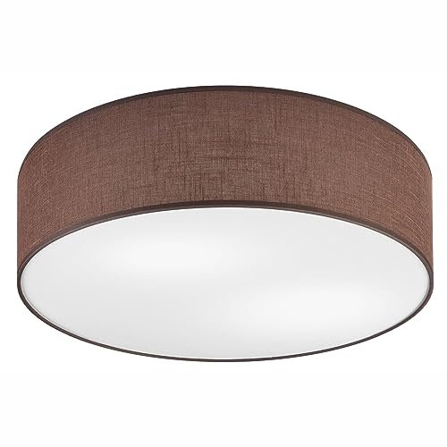 Licht-Erlebnisse Deckenlampe Braun Ø 45 cm H: 13 cm rund flach Stoff blendarm für 2x E27 Deckenleuchte Wohnzimmer Schlafzimmer