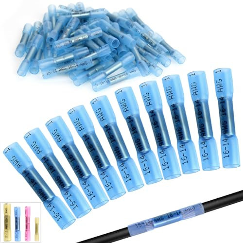 Mbsomnus 50 Stück Quetschverbinder Wasserdicht 16-14 AWG Stoßverbinder Blau Kabelverbinder Kfz Schrumpfverbinder Stossverbinder Crimpverbinder für Kabel Verbinden Durchgangsverbinder