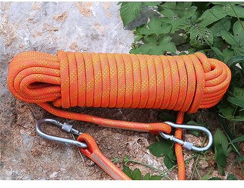 12mm Kletterseil 10M(32ft) 20M(66ft) 30M(98ft) 50M(164ft) 100M(328ft) 200M(656ft) Statisches Kletterseil Mit 2 Stahlhaken Outdoor Wandern Sicherheit Fluchtseil ( Color : Orange , Size : 12mm x 15m )