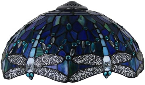 BOTOWI 16 Zoll Meer Blaue Libelle Lampenschirm Ersatz nur Tiffany Glasmalerei Lampe Schornstein, Vintage handgefertigte Licht Abdeckung Zubehör für Tischlampe Pendelleuchte Stehlampe Deckenleuchte