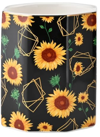 YYing Ceramic Desk Pen Holder Multifunctional Pencil Organizer Cup Pot Stationery Make Up Brush Holder Decoration (Sun flower)