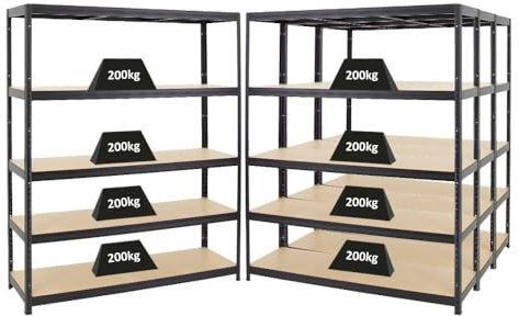 PROREGAL Mega Deal 4er-Set Schwerlastregale Giant Elephant 180x150x45cm mit 5 Ebenen Fachlast 200kg Schwarz, Kellerregal, Steckregal, Garagenregal, Lagerregal