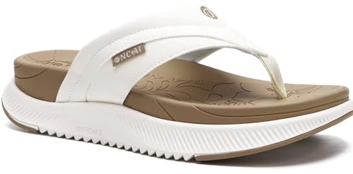 ONCAI Orthopedic Flip Flops Women with Arch Support Ladies Orthotic Recovery Sandals 2025 Comfortable Plantar Fasciitis Slip On Walking Sandal for Womans Indoor Casual Summer BeigeWhite Size 7.5