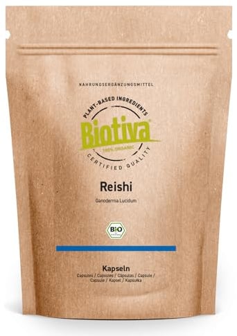 Reishi Bio 140 Kapseln | Ganoderma lucidum | Glänzende Lackporling | Vitalpilz | Pilz der Unsterblichkeit | ohne Zusätze | Vegan | Abgefüllt und kontrolliert in Deutschland | Biotiva