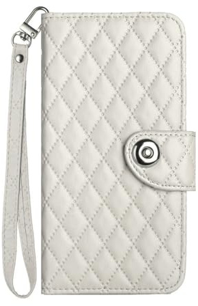 YKTO Etui Coque pour Nokia C12 Support,Etui Housse Cuir PU Pochette pour Nokia C12,Etui Portefeuille Magnétique,Fentes pour Cartes,Corde Main,Blanc Phone Bad,Coque Smartphone Magsafe-Blanc