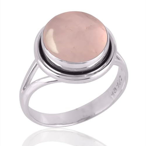 925 Sterling Silver Ring For Womens Natural Rose Quartz Ring Sterling Silver Statement Ring Round Gemstone Ring